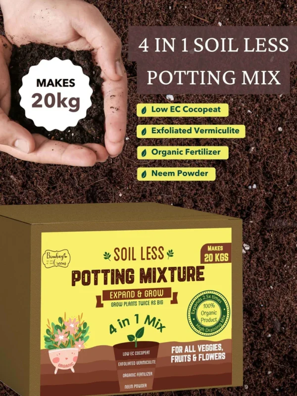 4 in 1 Soil less Potting Mix with Cocopeat, Vermiculite, Neem Powder & Fertilizer