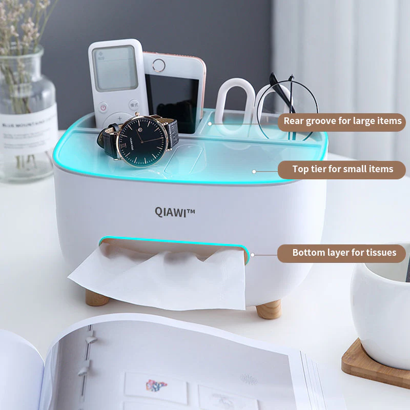 QIAWI™ Multifunctional Tissue Box, Double Layer Tissue Organizer with Storage 3 QIAWI™ Multifunctional Tissue Box, Double Layer Tissue Organizer with Storage