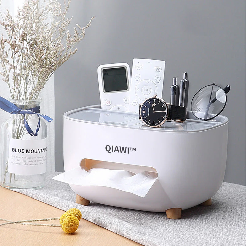 QIAWI™ Multifunctional Tissue Box, Double Layer Tissue Organizer with Storage 1 QIAWI™ Multifunctional Tissue Box, Double Layer Tissue Organizer with Storage